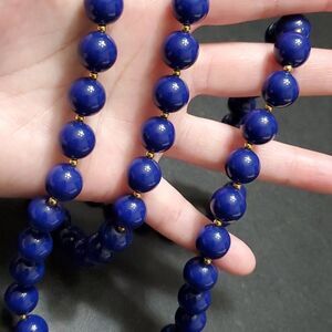 Marvella gold tone blue beaded necklace 36"